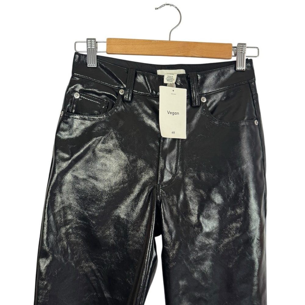 HM Black Straight leg leather pants. Faux leather. Size 4 Blogger’s Favorite